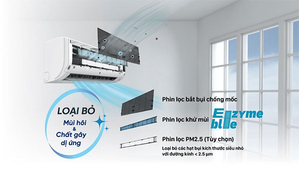Máy lạnh Daikin Inverter 2.5 HP FTKZ60VVMV - Phin lọc Enzyme Blue khử mùi