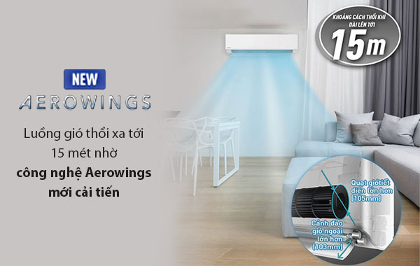 Máy lạnh Panasonic Inverter 1.5 HP CU/CS-U12XKH-8 - Luồng gió thổi xa đến 15 mét nhờ công nghệ Aerowings cải tiến mới
