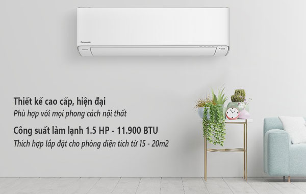 Máy lạnh Panasonic Inverter 1.5 HP CU/CS-XU12XKH-8 - kiểu dáng cao cấp và hiện đại, công suất làm lạnh 1.5 HP
