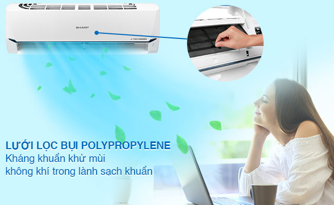 Máy lạnh Sharp AH-X12XEW - lưới lọc bụi Polypropylene