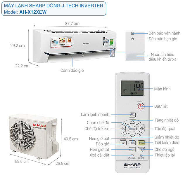 Máy lạnh Sharp Inverter 1.5 HP AH-X12XEW